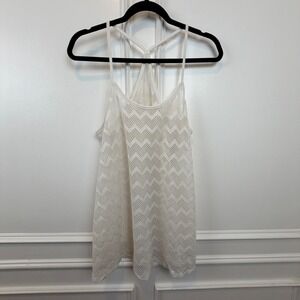 Victoria's Secret PINK White Crochet Mesh Chevron Racerback Tank Top Cover Up‎